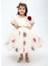 Puff Sleeves Tulle Tea Length Floral Flower Girl Dress Puff Sleeves Tulle Tea Length Floral Flower Girl Dress